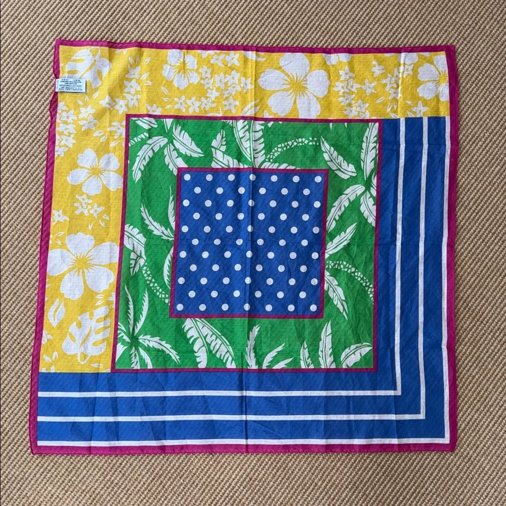 Liz Claiborne Cotton Square Scarf w/Tropical Print Made in Italy